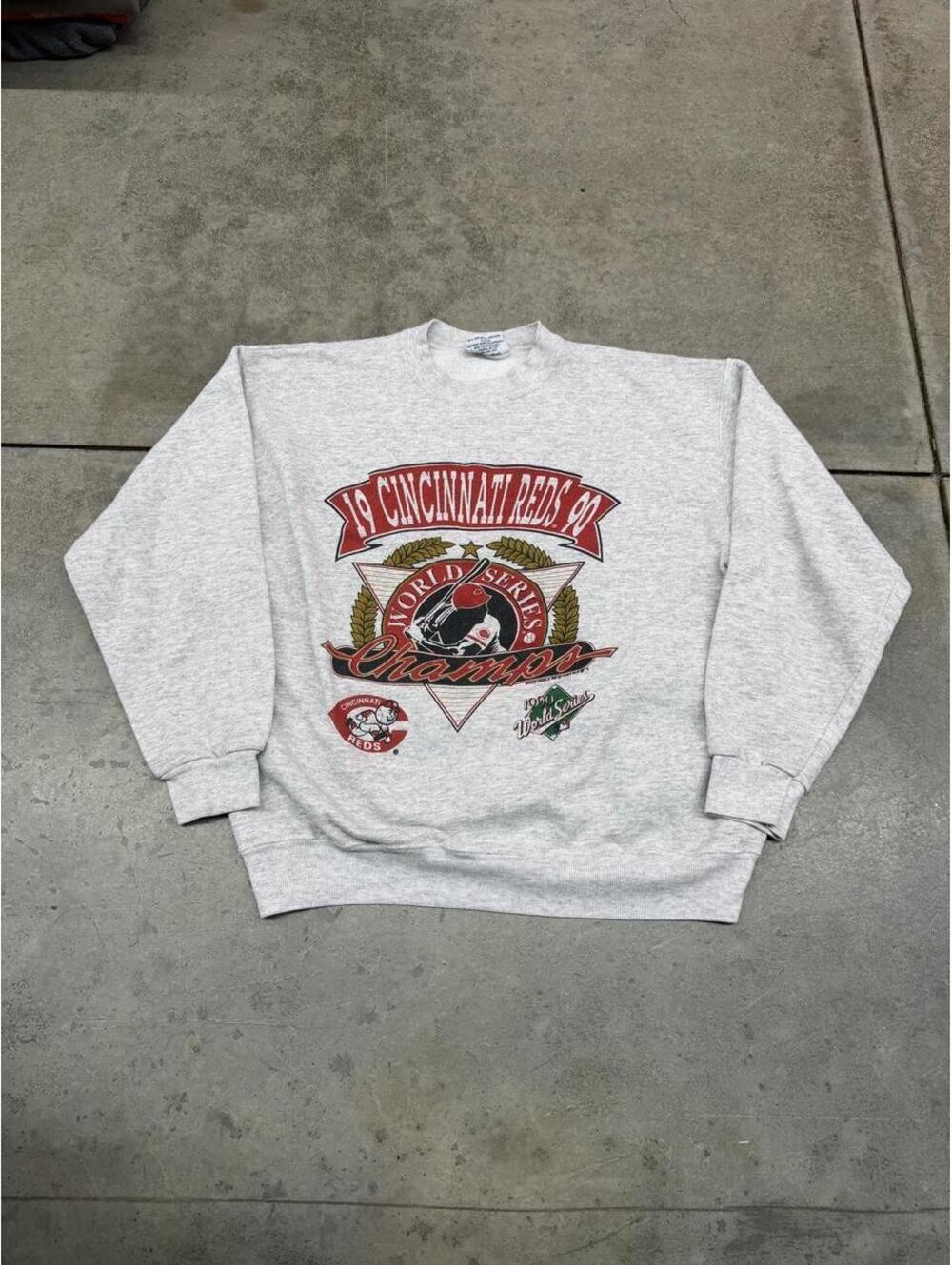 vintage cincinnati reds world series champions grey made in usa crewneck large